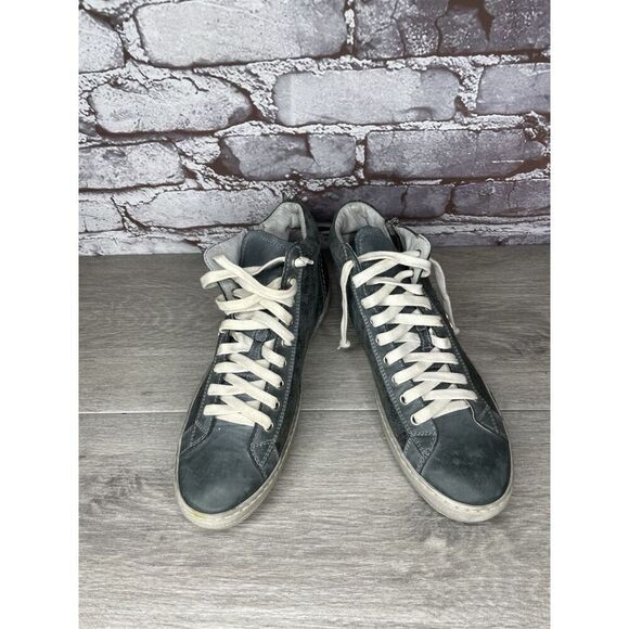 NERO GIARDINI ITALY Blue LEATHER SIDE ZIP Mid Lace Sneakers Women 37EU/6.5M US - Picture 14 of 16